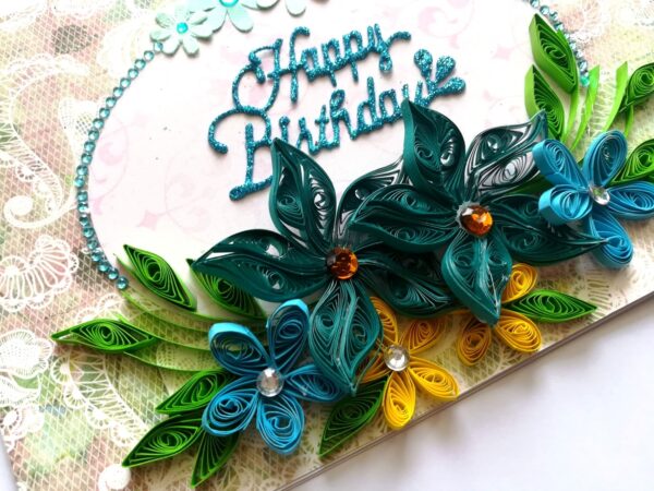 Blue Quilled Flowers Birthday Greeting card image Blue Quilled Flowers Birthday Greeting card image