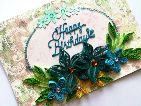 Blue Quilled Flowers Birthday Greeting card image Blue Quilled Flowers Birthday Greeting card image