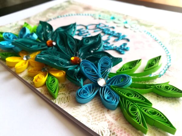 Blue Quilled Flowers Birthday Greeting card image Blue Quilled Flowers Birthday Greeting card image