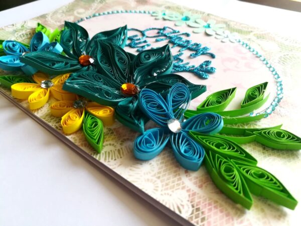Blue Quilled Flowers Birthday Greeting card image Blue Quilled Flowers Birthday Greeting card image