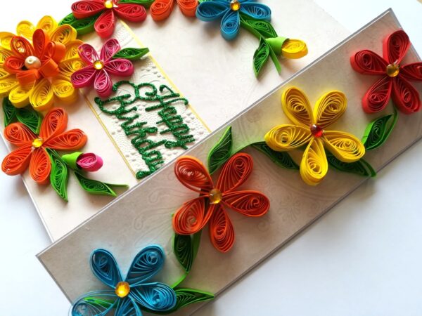 Multicolored Quilled Mini Scrapbook Greeting Card image Multicolored Quilled Mini Scrapbook Greeting Card image