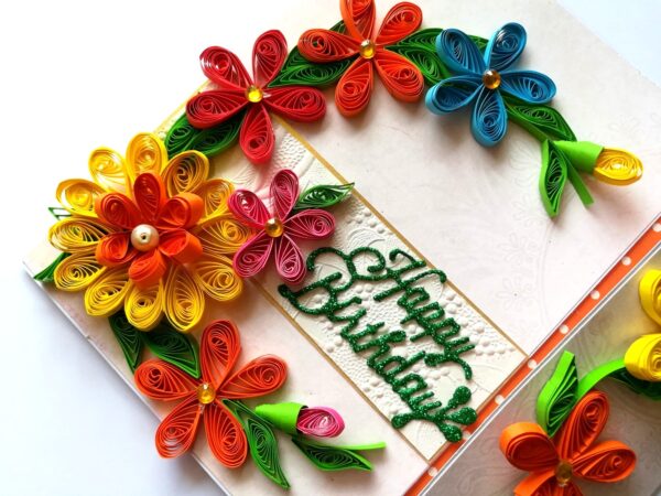 Multicolored Quilled Mini Scrapbook Greeting Card image Multicolored Quilled Mini Scrapbook Greeting Card image