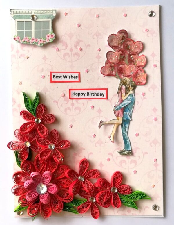 Red Quilled Flowers Birthday Greeting Card image Red Quilled Flowers Birthday Greeting Card image