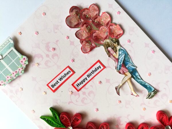 Red Quilled Flowers Birthday Greeting Card image Red Quilled Flowers Birthday Greeting Card image