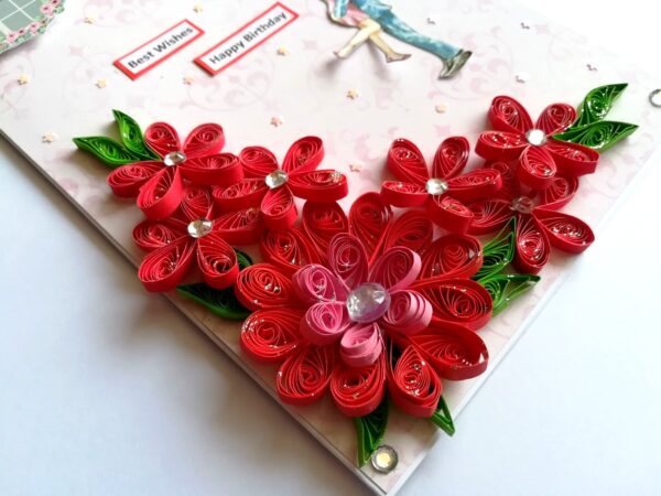 Red Quilled Flowers Birthday Greeting Card image Red Quilled Flowers Birthday Greeting Card image