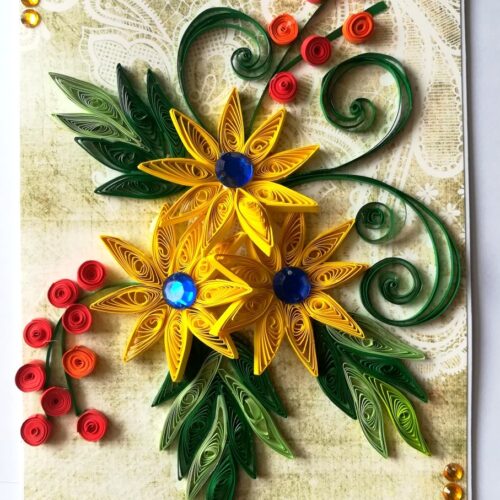 Yellow Quilled Flowers Greeting Card image