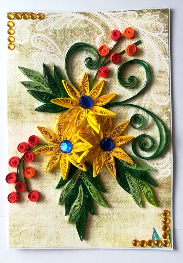 Yellow Quilled Flowers Greeting Card image Yellow Quilled Flowers Greeting Card image
