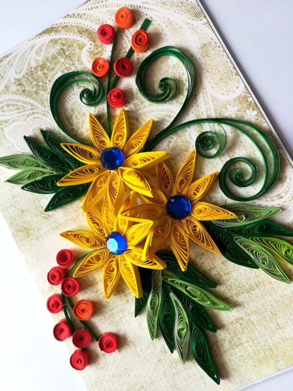 Yellow Quilled Flowers Greeting Card image Yellow Quilled Flowers Greeting Card image
