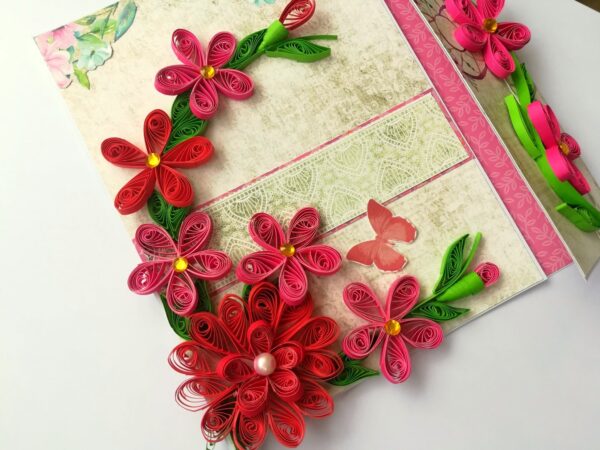 Red Themed Quilled Mini Scrapbook Greeting Card image Red Themed Quilled Mini Scrapbook Greeting Card image