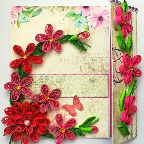 Red Themed Quilled Mini Scrapbook Greeting Card image
