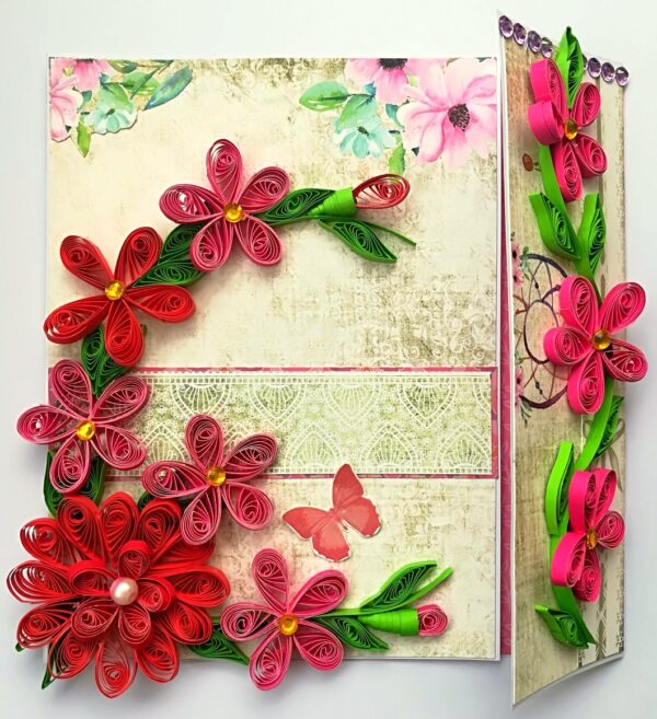 Red Themed Quilled Mini Scrapbook Greeting Card image Red Themed Quilled Mini Scrapbook Greeting Card image