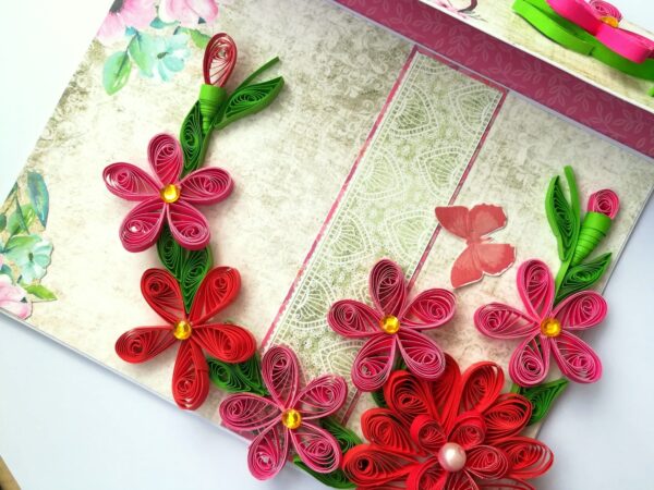 Red Themed Quilled Mini Scrapbook Greeting Card image Red Themed Quilled Mini Scrapbook Greeting Card image