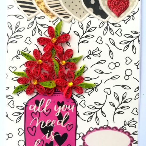 Quilled Red Flowers in Vase Greeting Card image