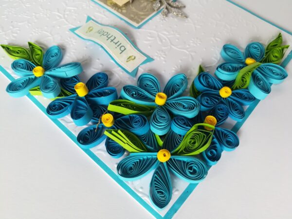 Blue Quilled Corner Flowers Birthday Greeting card image Blue Quilled Corner Flowers Birthday Greeting card image