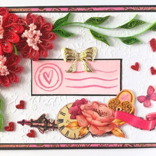 Red Quilled Corner Flowers Love Greeting Card image
