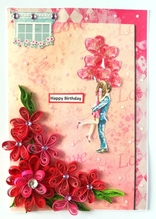 Red Quilled Flowers Birthday Greeting Card image Red Quilled Flowers Birthday Greeting Card image
