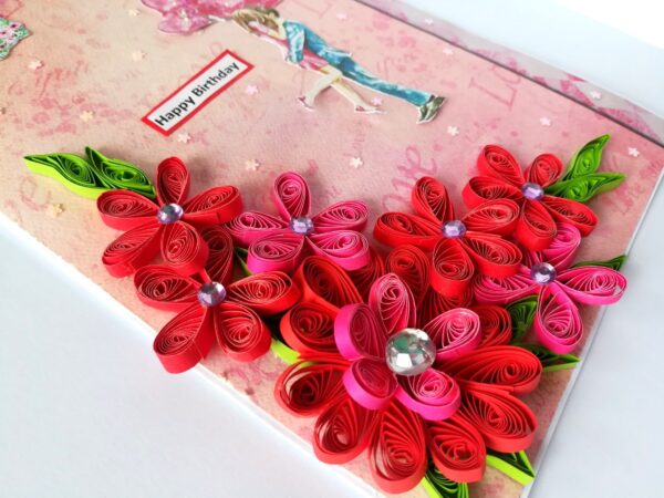 Red Quilled Flowers Birthday Greeting Card image Red Quilled Flowers Birthday Greeting Card image