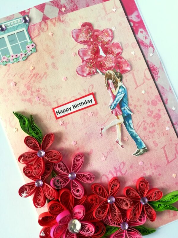 Red Quilled Flowers Birthday Greeting Card image Red Quilled Flowers Birthday Greeting Card image