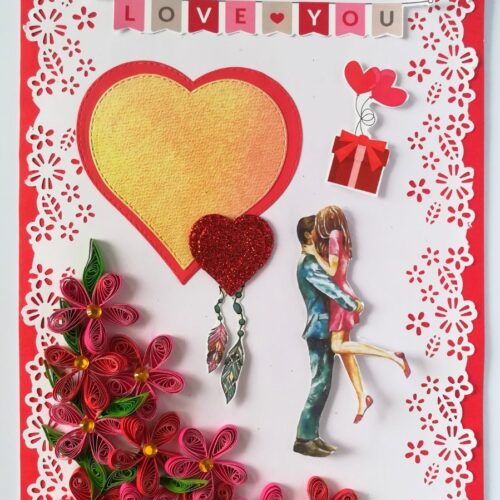 Red and Pink Quilled Corner Love Greeting Card image