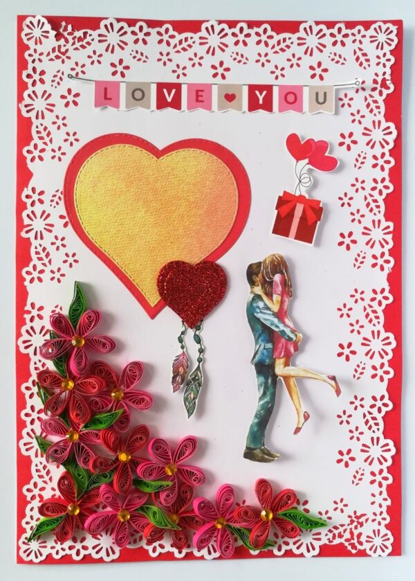 Red and Pink Quilled Corner Love Greeting Card image Red and Pink Quilled Corner Love Greeting Card image