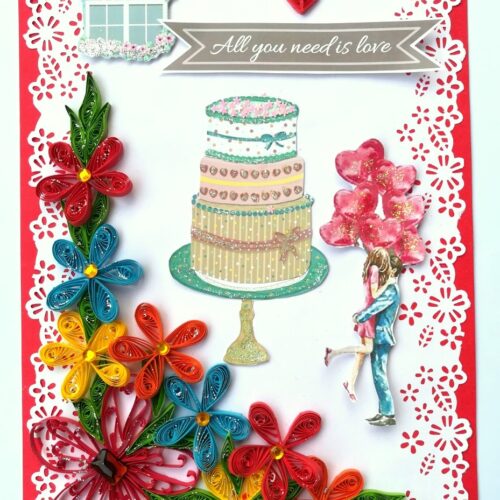 Multicolor Quilled Corner Anniversary Or Birthday Card image