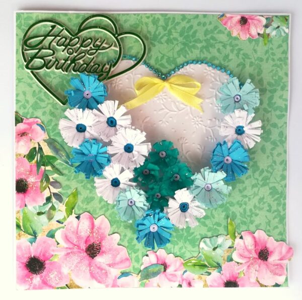 White and Blue Quilled Flowers in Heart Greeting Card image White and Blue Quilled Flowers in Heart Greeting Card image