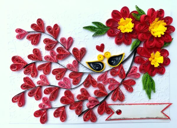 Quilled Love Tree With Birds Greeting Card image Quilled Love Tree With Birds Greeting Card image