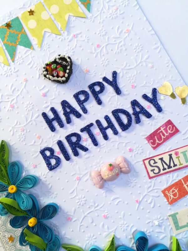 Blue Quilled Corner Flowers Birthday Greeting card image Blue Quilled Corner Flowers Birthday Greeting card image