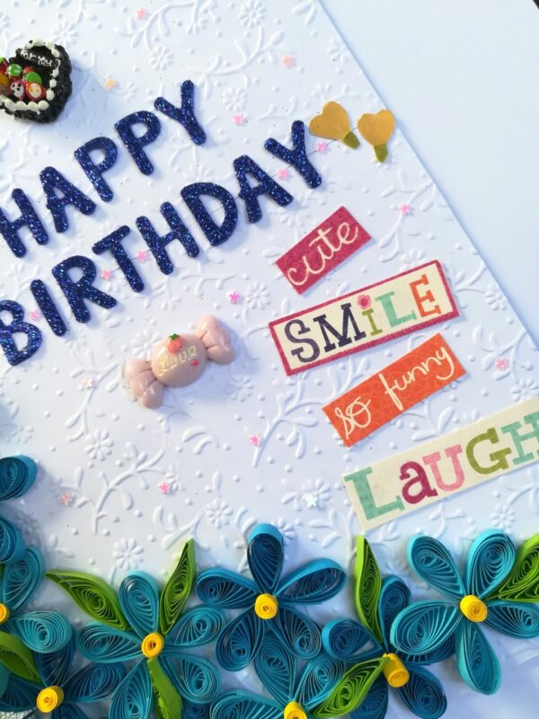 Blue Quilled Corner Flowers Birthday Greeting card image Blue Quilled Corner Flowers Birthday Greeting card image