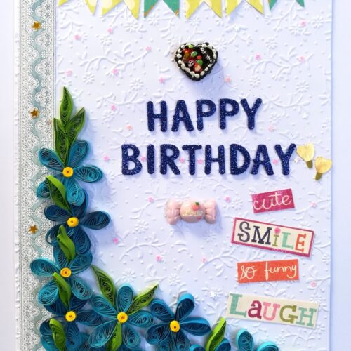 Blue Quilled Corner Flowers Birthday Greeting card image