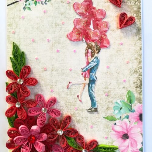 Quilled Red Flowers Corner Couple Card image