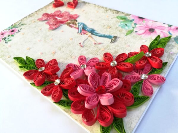 Quilled Red Flowers Corner Couple Card image Quilled Red Flowers Corner Couple Card image