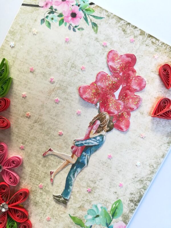 Quilled Red Flowers Corner Couple Card image Quilled Red Flowers Corner Couple Card image