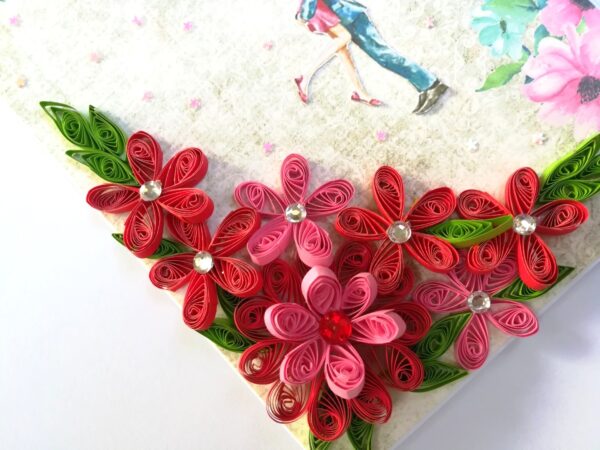 Quilled Red Flowers Corner Couple Card image Quilled Red Flowers Corner Couple Card image