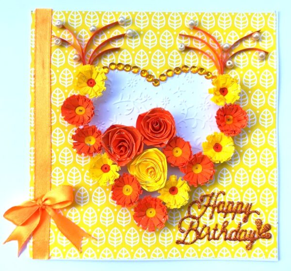Yellow Themed Quilled Flowers in Heart Greeting Card image Yellow Themed Quilled Flowers in Heart Greeting Card image