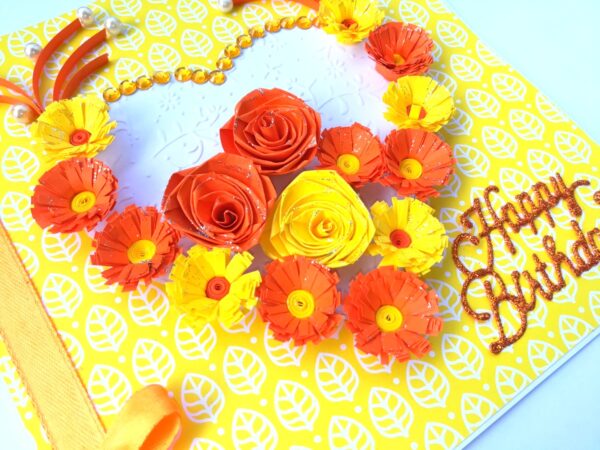 Yellow Themed Quilled Flowers in Heart Greeting Card image Yellow Themed Quilled Flowers in Heart Greeting Card image