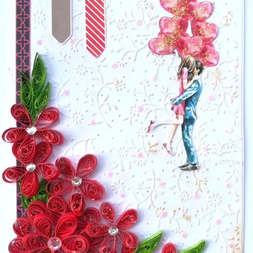 Quilled Red Flowers Corner Couple Card image