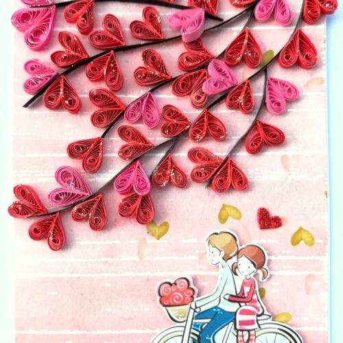 Quilled Hearts Tree With Love Couple Greeting Card image