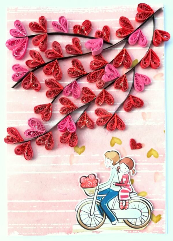 Quilled Hearts Tree With Love Couple Greeting Card image Quilled Hearts Tree With Love Couple Greeting Card image