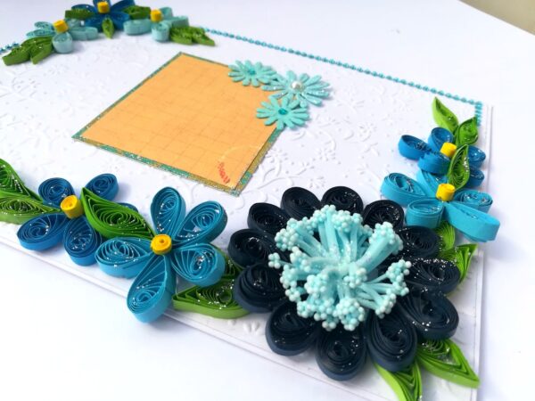 Blue Quilled Corner Flowers Greeting card - D1 image Blue Quilled Corner Flowers Greeting card - D1 image