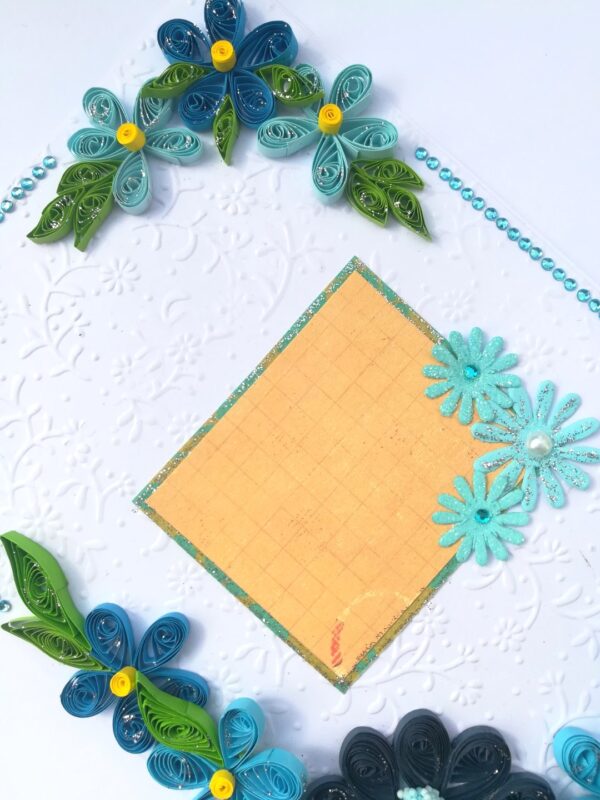 Blue Quilled Corner Flowers Greeting card - D1 image Blue Quilled Corner Flowers Greeting card - D1 image