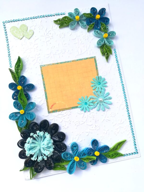 Blue Quilled Corner Flowers Greeting card - D1 image Blue Quilled Corner Flowers Greeting card - D1 image