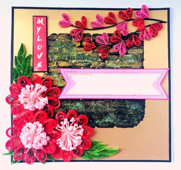 Sparkling Quilled Red Flowers Love Greeting Card image Sparkling Quilled Red Flowers Love Greeting Card image