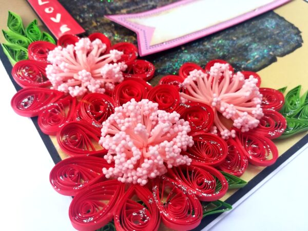 Sparkling Quilled Red Flowers Love Greeting Card image Sparkling Quilled Red Flowers Love Greeting Card image