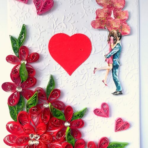 Red Quilled Flowers Birthday Greeting Card - D1 image