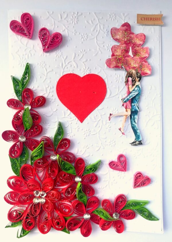 Red Quilled Flowers Birthday Greeting Card - D1 image Red Quilled Flowers Birthday Greeting Card - D1 image