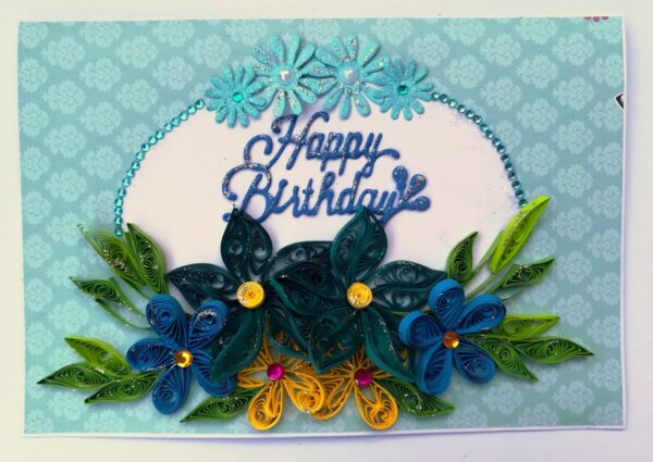 Blue Quilled Flowers Birthday Greeting card - D1 image Blue Quilled Flowers Birthday Greeting card - D1 image