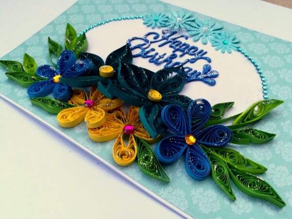 Blue Quilled Flowers Birthday Greeting card - D1 image Blue Quilled Flowers Birthday Greeting card - D1 image