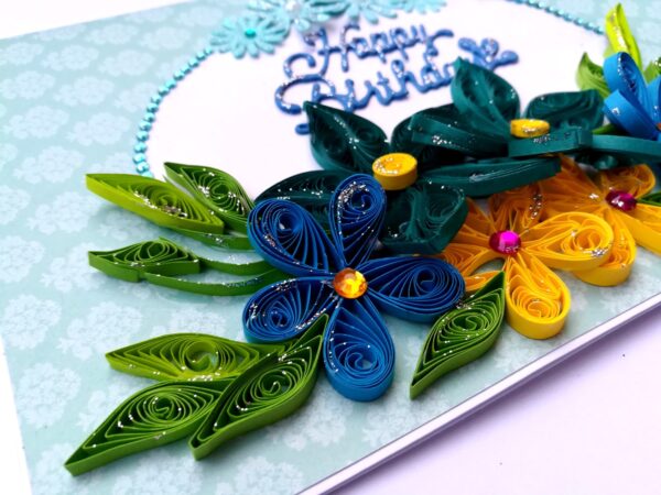 Blue Quilled Flowers Birthday Greeting card - D1 image Blue Quilled Flowers Birthday Greeting card - D1 image
