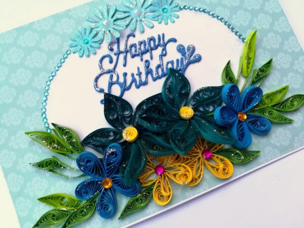 Blue Quilled Flowers Birthday Greeting card - D1 image Blue Quilled Flowers Birthday Greeting card - D1 image